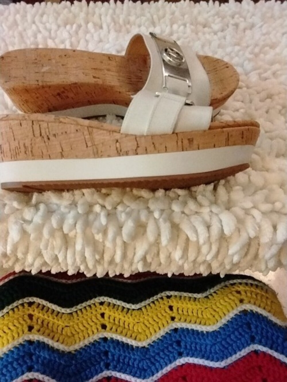 Michael Kors White Cork Slide Mules with Silver MK Emblem - Picture 2 of 6